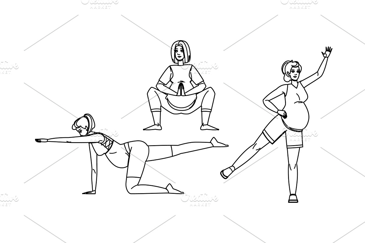 yoga pregnant fitness exercises, a Person Illustration by pikepicture