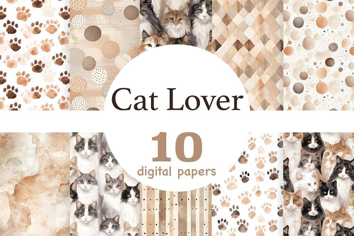 Cat Lover Digital Paper Pet Pattern, a Pattern Graphic by GlamArtZhanna (Photo 1 of 4)