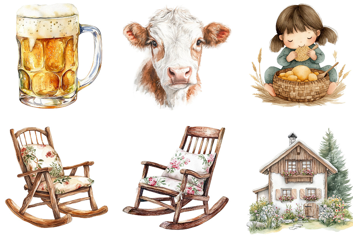 Watercolor Alpine Summer Clipart, an Illustration by Designking (Photo 4 of 5)