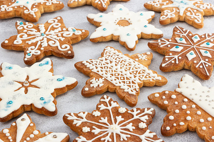 Christmas ginger cookies containing gingerbread, snowflake, and ginger