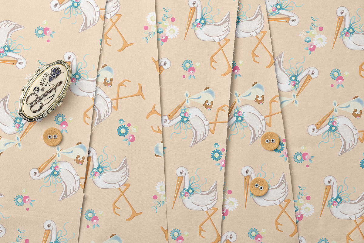 Adorable Baby Stork Seamless Pattern, a Pattern Graphic by StudioGlouna (Photo 5 of 6)