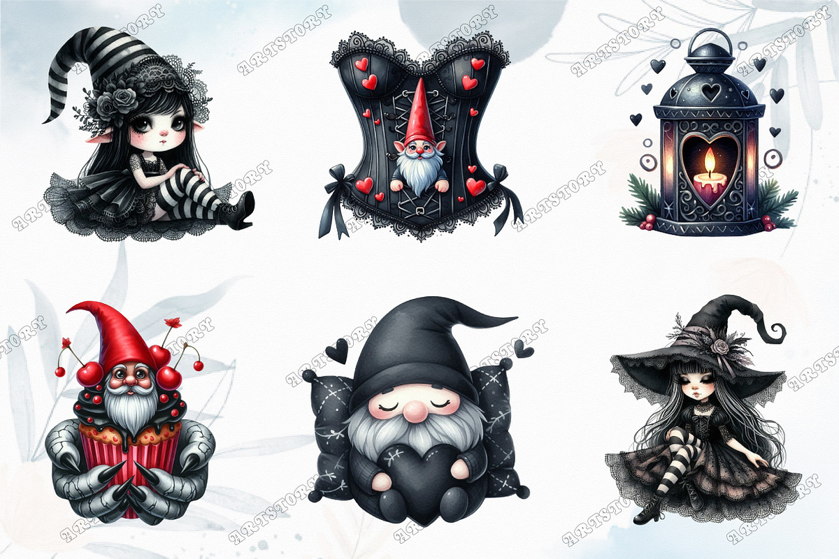 Gothic Girl Gnome Clipart Set, a Graphic by designcity5 (Photo 2 of 5)