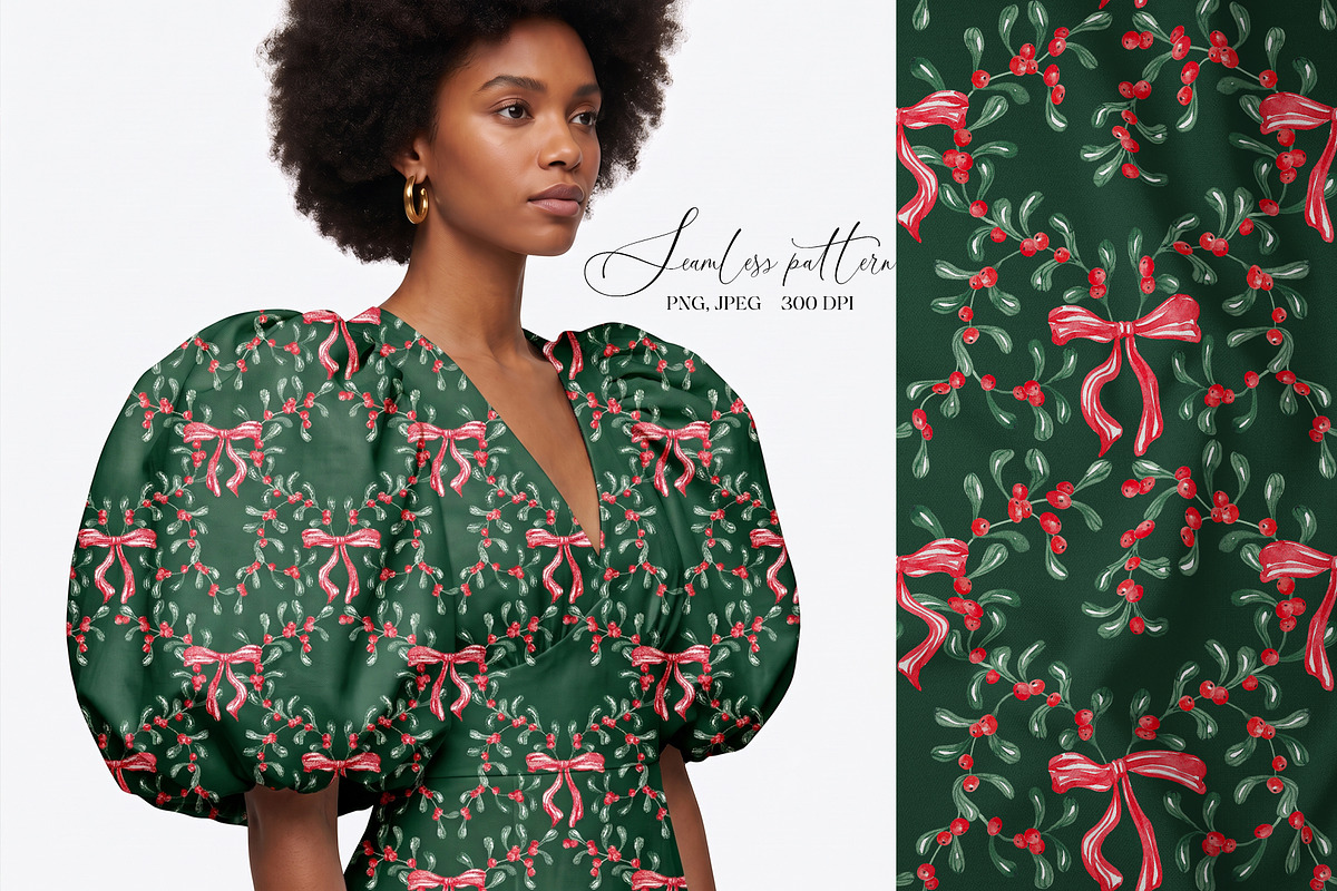 Christmas Mistletoe Ornamental Print, a Pattern Graphic by SirenaArt (Photo 17 of 18)