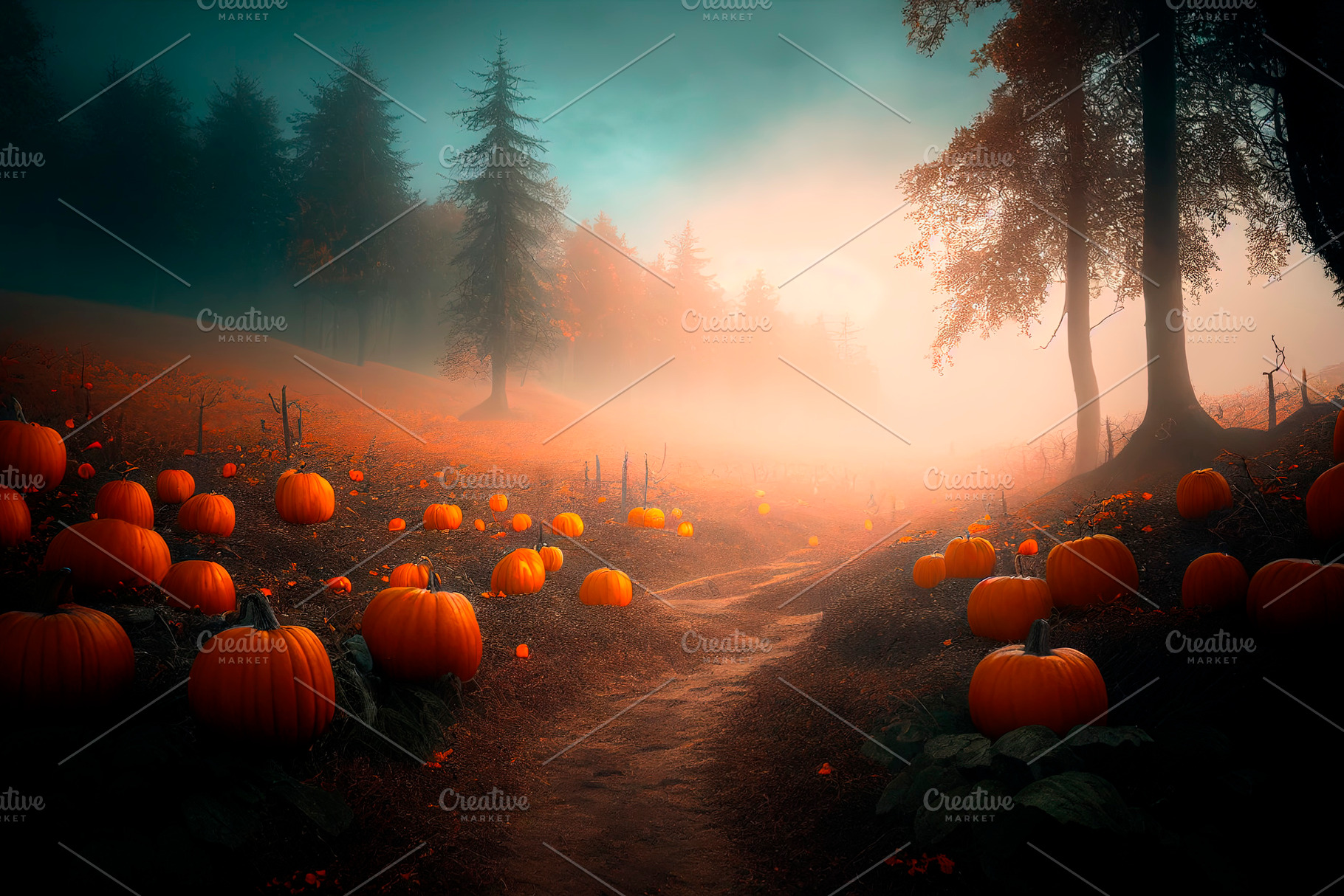 Halloween pumpkin in dark forest, a Holiday Photo by hitdelight