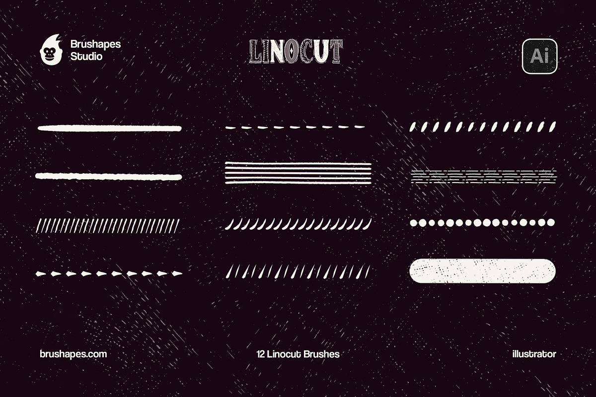 Linocut Illustrator Brushes, a Brush Add-On by brushapes.com (Photo 4 of 6)