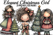 Elegant Christmas Girl Clipart, an Illustration by DreamArtGraphic (Thumbnail 1 of 5)