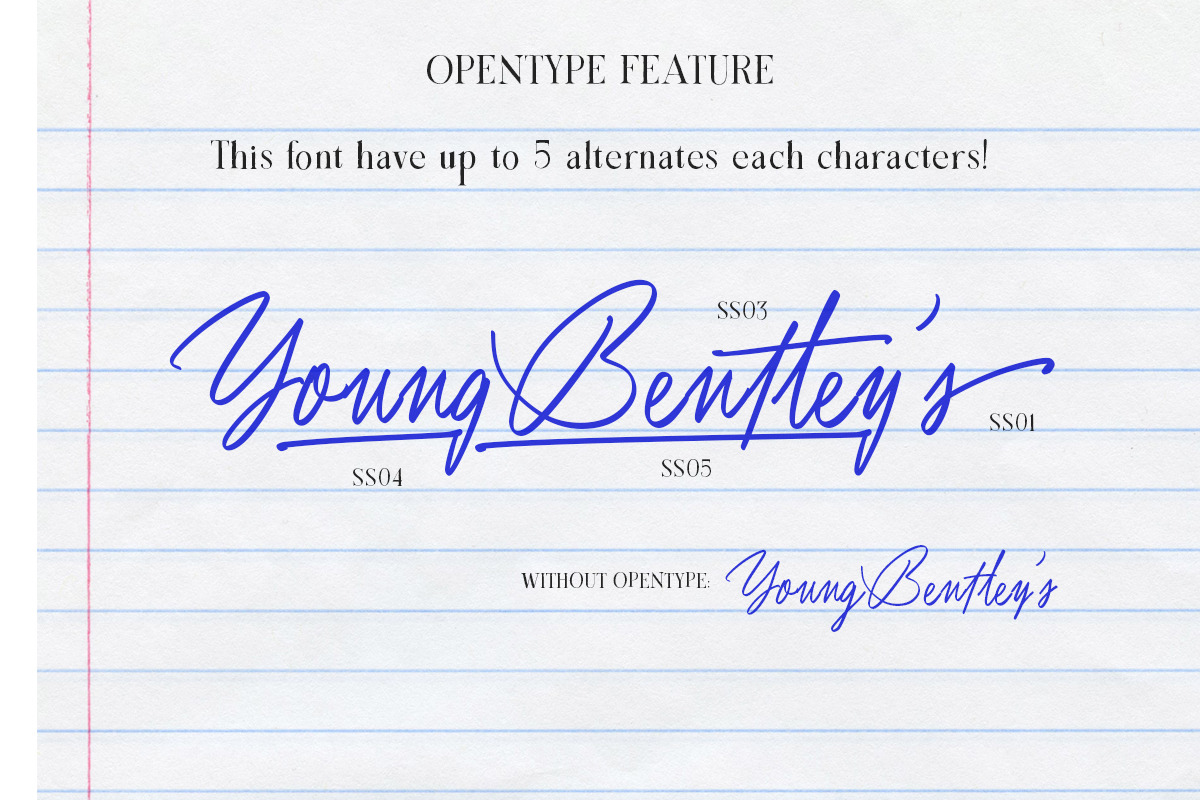 Young Bentley's Stylish Script, a Script Font by Letterhend Studio (Photo 6 of 9)