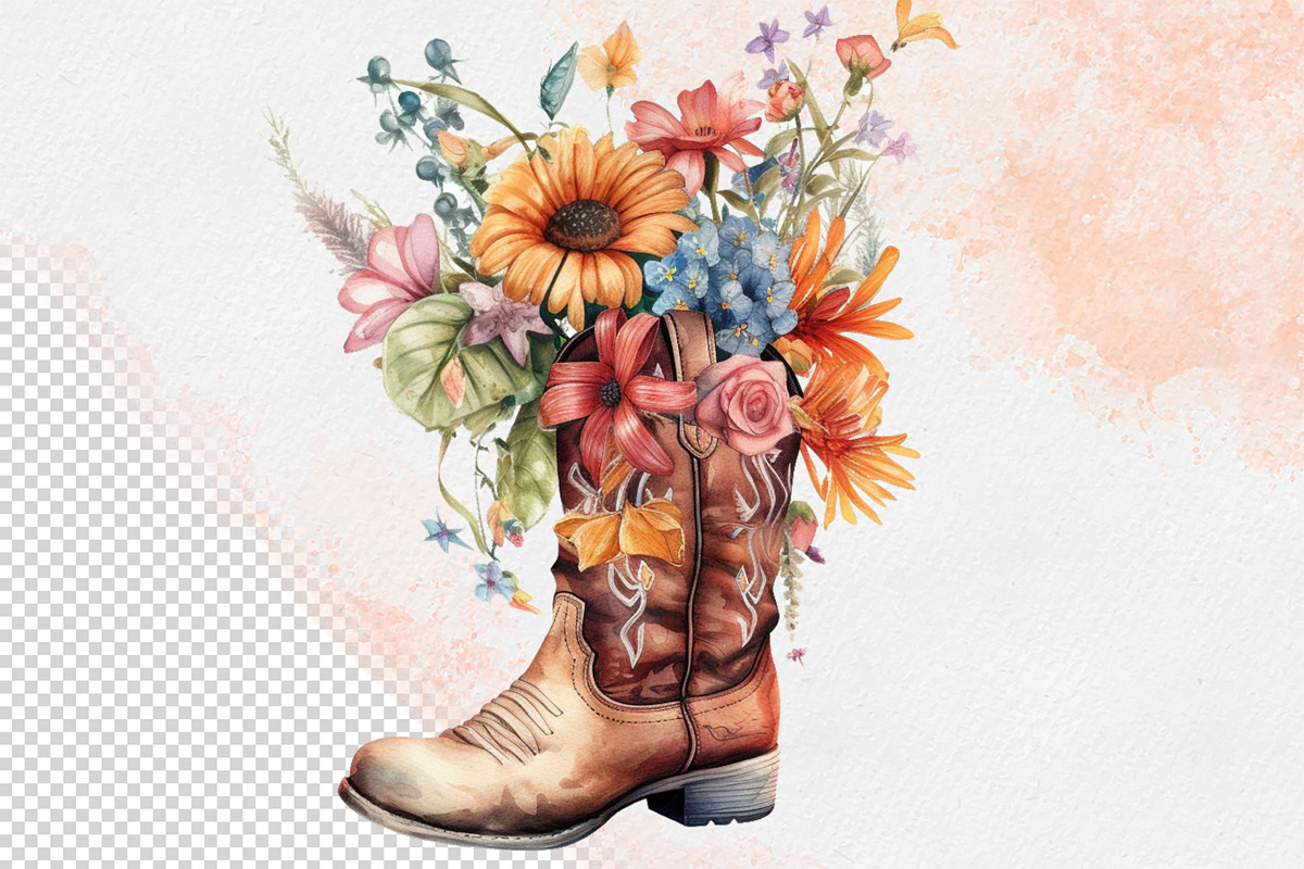 Western Flowers Boots Watercolor PNG, an Object Illustration by iloveTemplate (Photo 6 of 14)