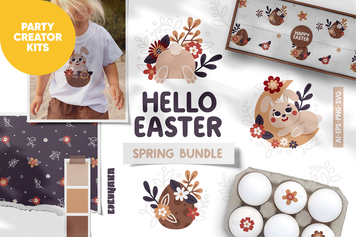 Cute Easter Clipart, Patterns, Print, a Seasonal Illustration by Ejevyaka (Photo 1 of 11)