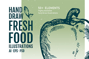 50+ Hand Drawn Fresh Food Elements