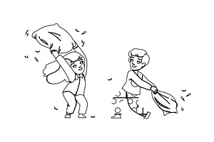 home kid pillow fight vector, a Person Illustration by pikepicture