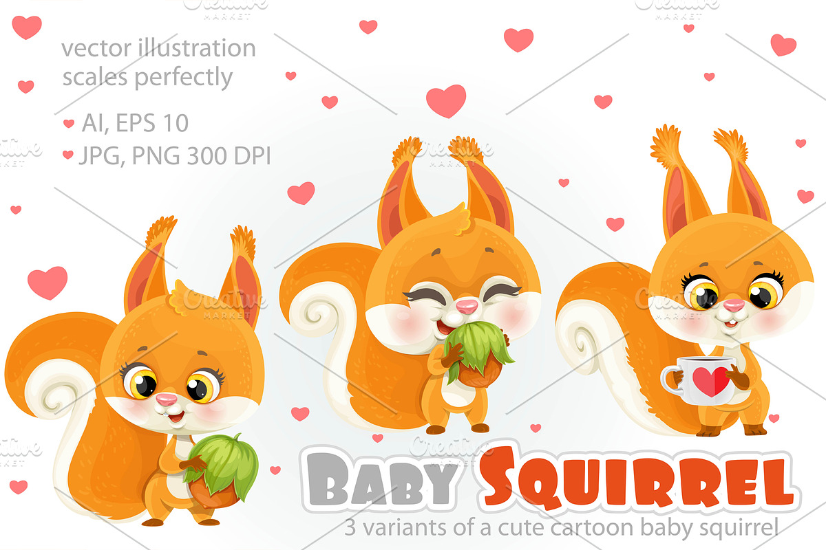 Cute cartoon baby squirrel, an Animal Illustration by Azuzlikus (Photo 2 of 3)