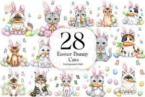 Easter Bunny Cats PNG Clipart Cute., an Animal Illustration by KennedyStudio