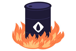 Black metal barrel of oil on fire, an Illustration by Vectorbuum