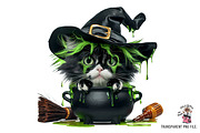 Witch Cat Clipart PNG Bundle, an Illustration by Clipart Bloom (Thumbnail 10 of 14)