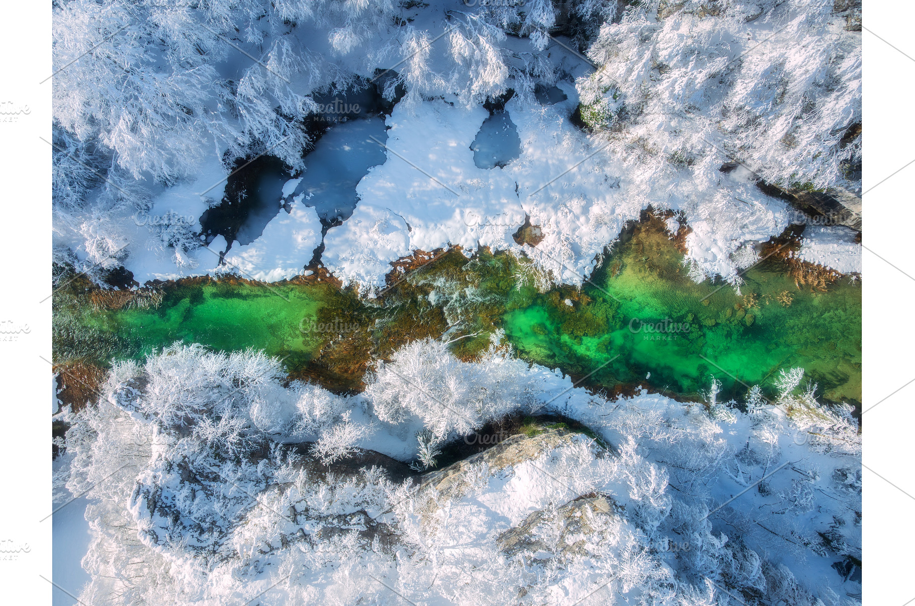 Aerial view of bright green river, a Nature Photo by den-belitsky
