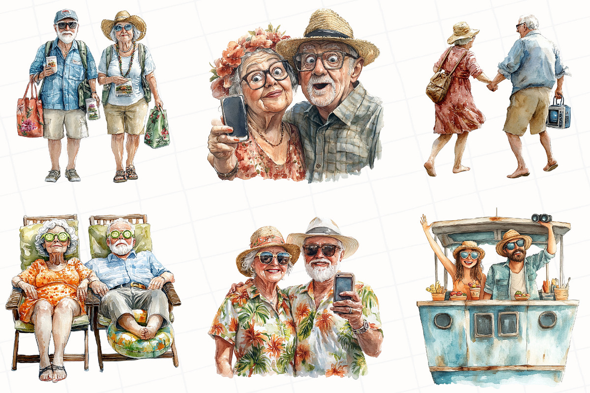 Funny Summer Old Couple Clipart, an Illustration by OK Design (Photo 2 of 5)