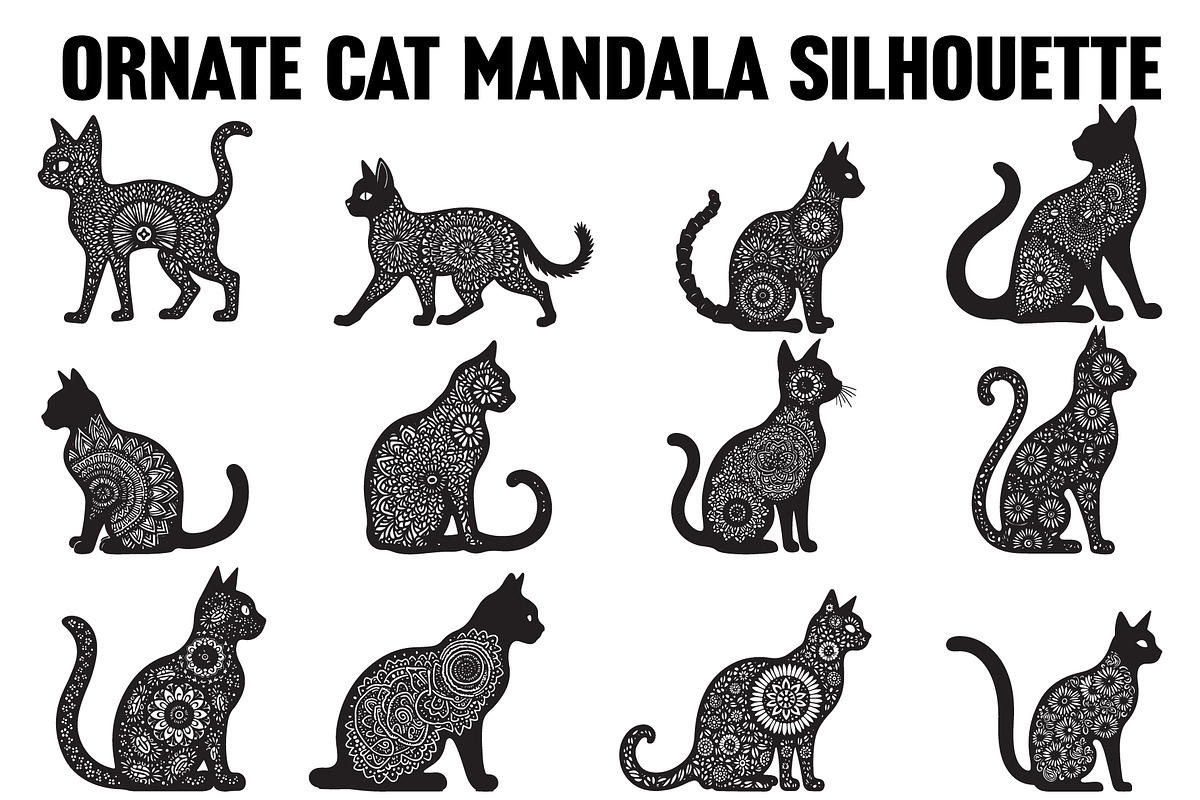 Ornate Cat Mandala Silhouette Design, an Illustration by Creativeshirt (Photo 1 of 13)