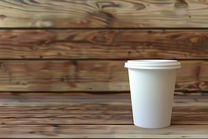 Coffee in blank craft cup on wooden table. Take away cup, a Food & Drink Photo by AlyaAnd
