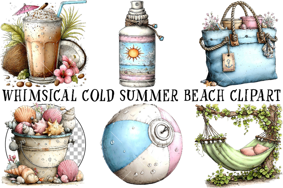 Whimsical Cold Summer Beach Clipart, an Illustration by OK Design (Photo 2 of 6)
