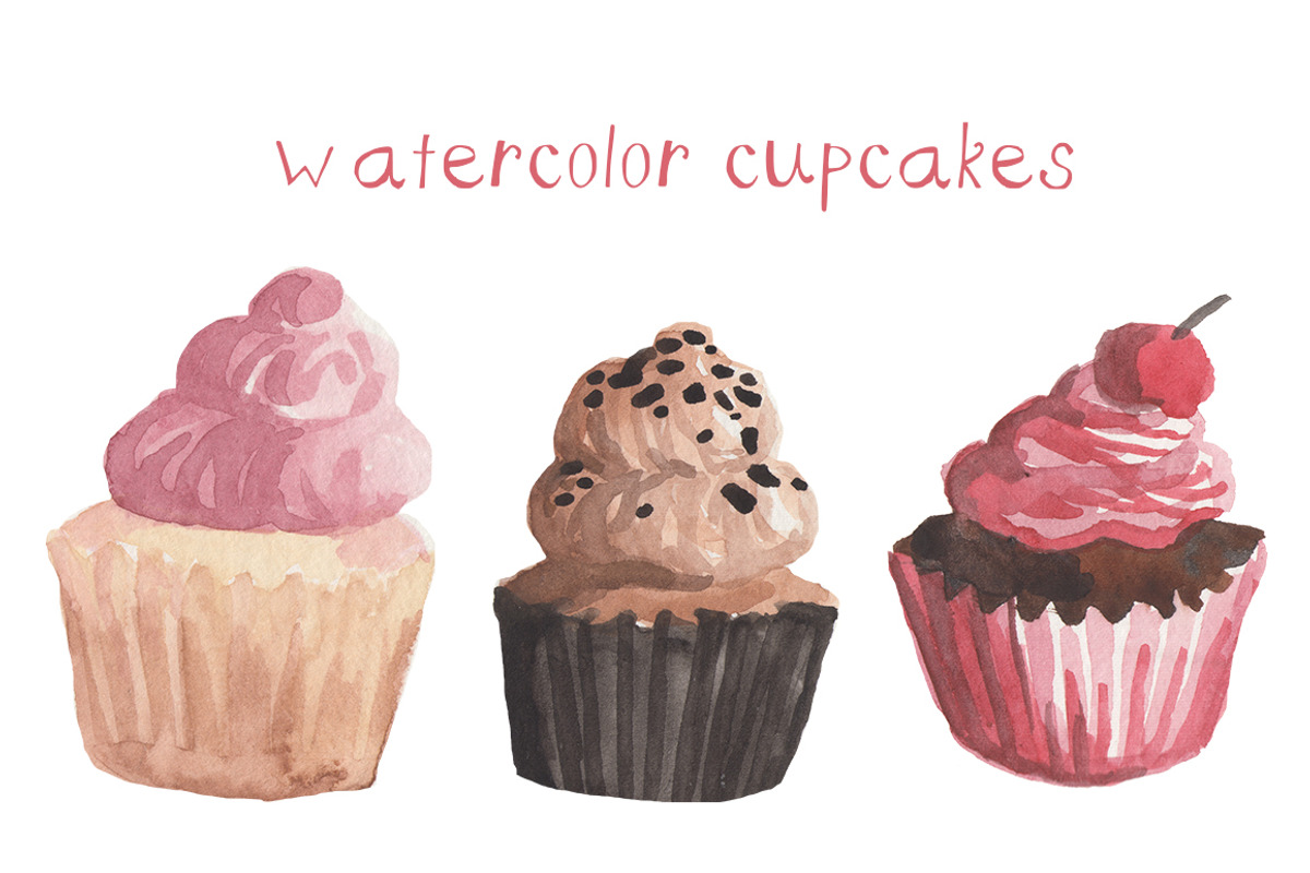 Watercolor Cupcakes Clip art, an Illustration by Digital Press Creation