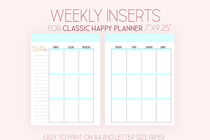 Weekly Planner Inserts Blue 7x9.25