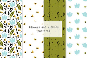 Flowers and ribbons patterns, a Pattern Graphic by Lyolya Profitrolya