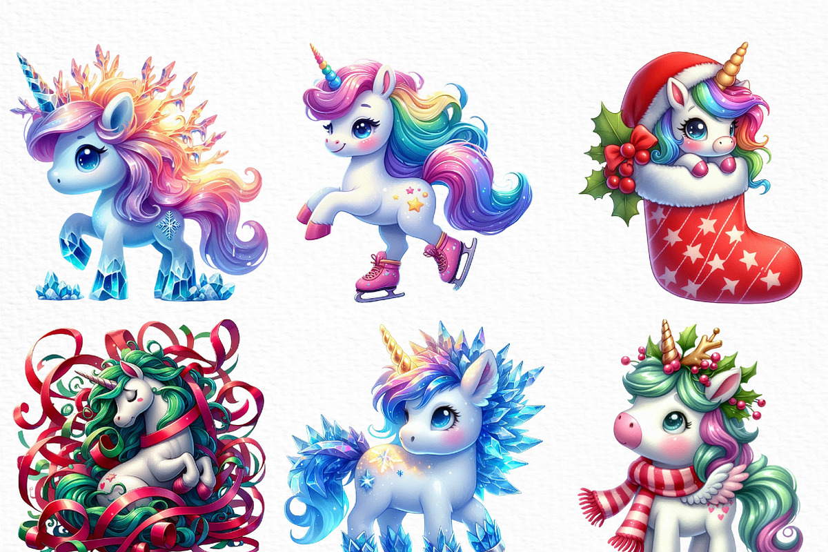 Christmas Unicorn Clipart, an Illustration by Craft Nest (Photo 3 of 6)