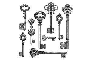 Ornate Skeleton Keys engraving, an Illustration by AlexArt