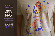 Peacocks and Plants illustration, a Decorative Illustration by ZiziMarket (Thumbnail 1 of 3)