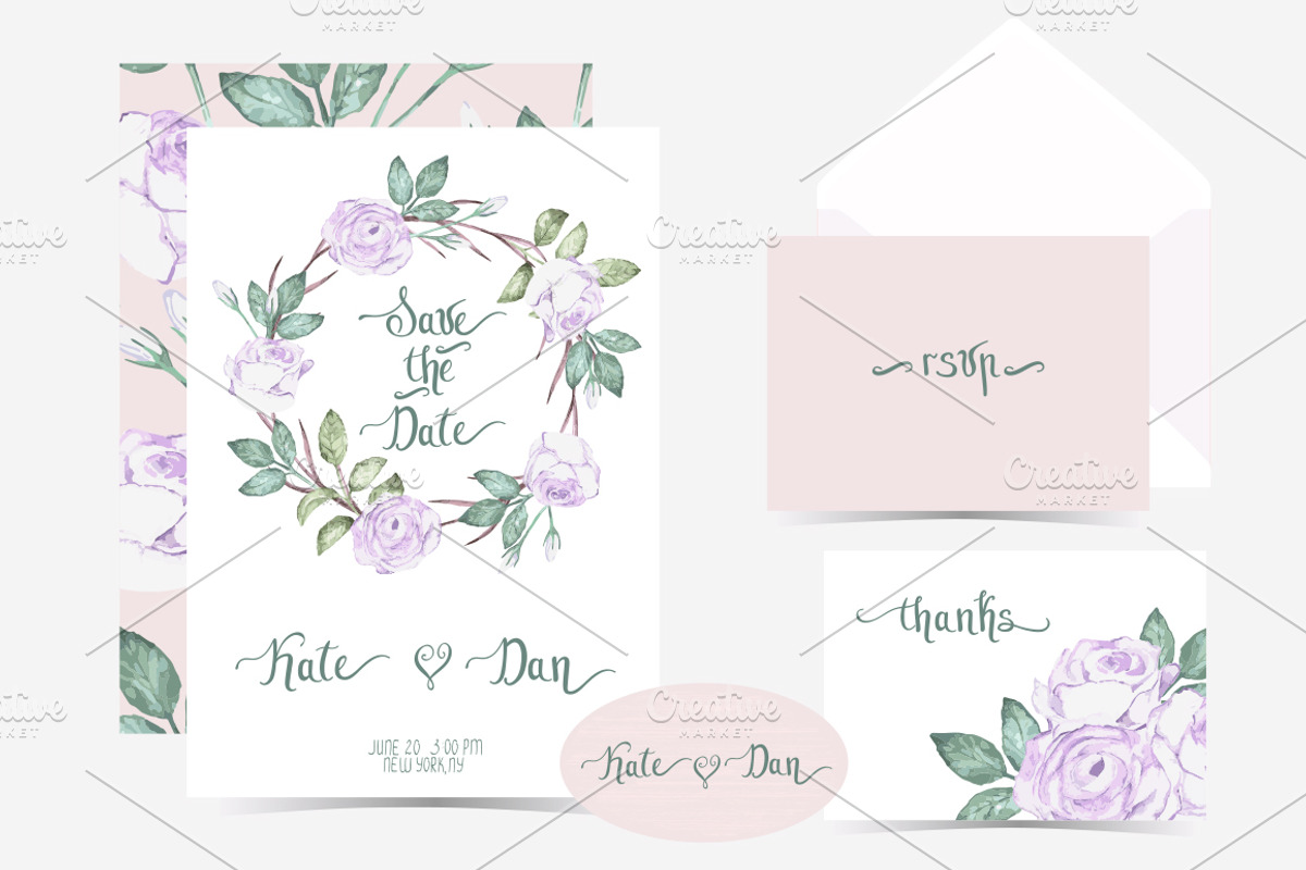 Wedding Invitation  watercolor set, an Invitation Template by Natikka Art