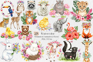 Whimsical Animals & Floral Clipart, an Illustration by Creative Art