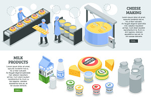 Milk Factory Isometric Banners