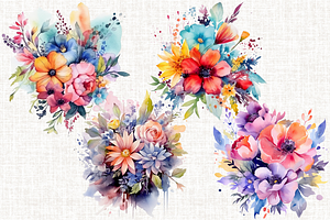 Vivid Colorful Watercolor Flowers