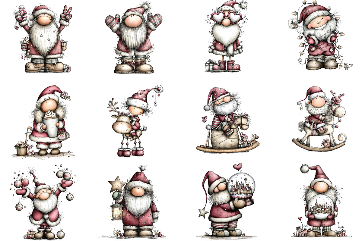 Quirky Whimsical Santa Clipart, an Illustration by CraftArtStudio (Photo 3 of 6)