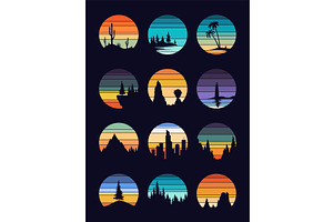 Retro sunset logo set in, an Object Illustration by Things for designers