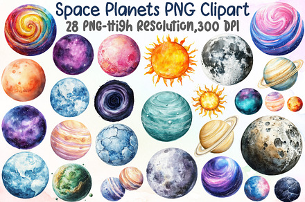 Watercolor Space Planets PNG Clipart, an Illustration by Sublimation Artist