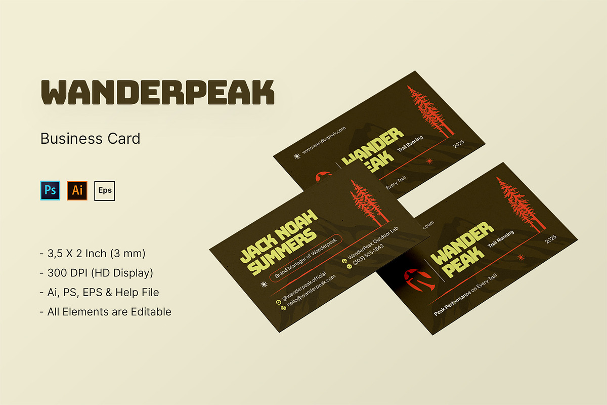 Wanderpeak - Business Card, a Business Card Template by StreaksideStd (Photo 2 of 3)