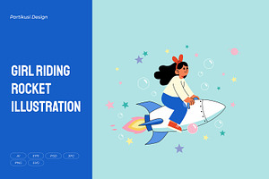Girl Riding Rocket Illustration, a Person Illustration by Partikusi Design