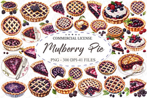 Watercolor Mulberry Pie Clipart, an Illustration by designcity5
