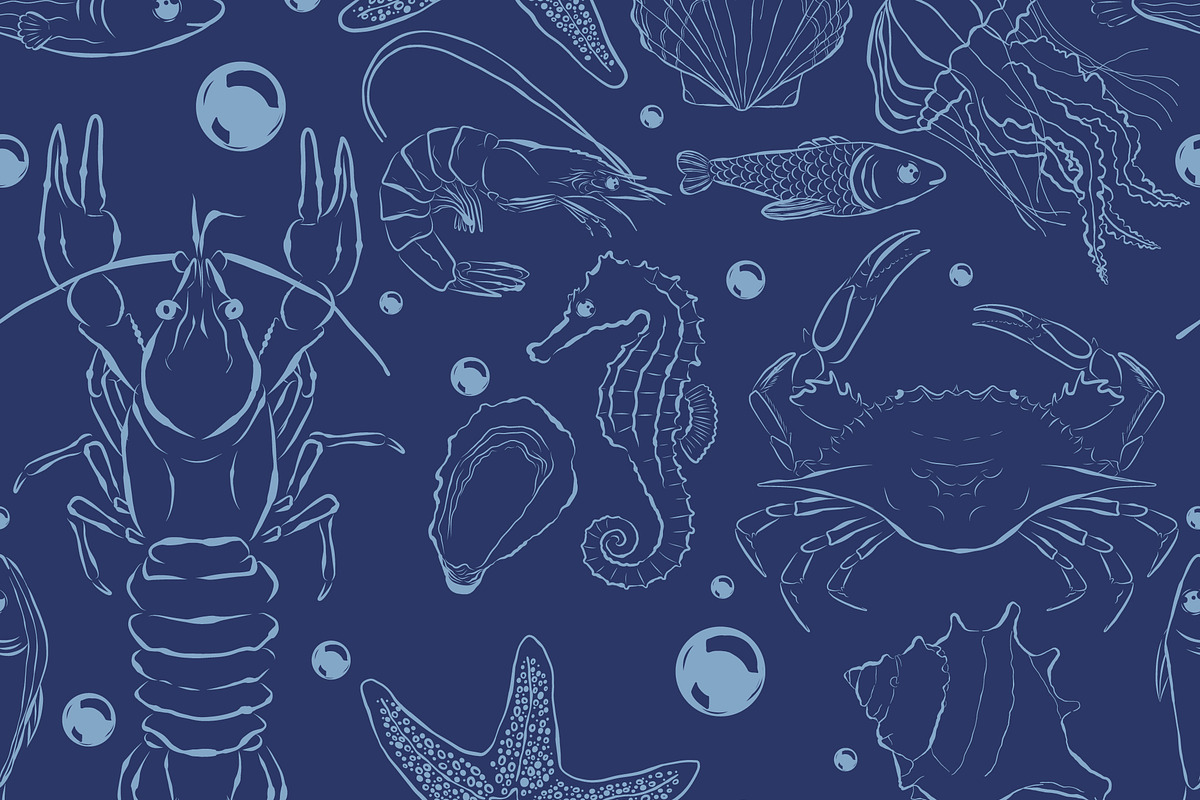 Sea creatures Seamless Patterns Set, an Animal Illustration by Eve of Art (Photo 4 of 5)