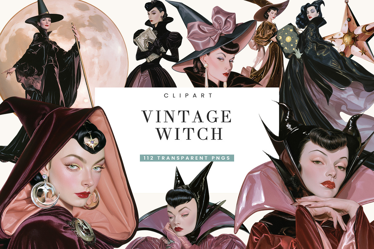 Vintage Witch Clipart Bundle, a Seasonal Illustration by BusyDaydesign (Photo 1 of 9)