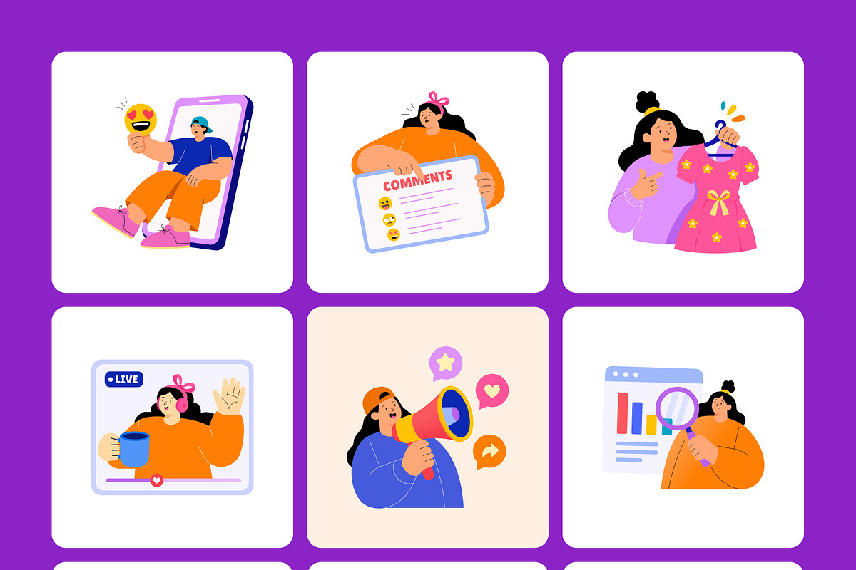 70 Social Media Flat Stickers, a Person Illustration by Creative Stall (Photo 11 of 11)