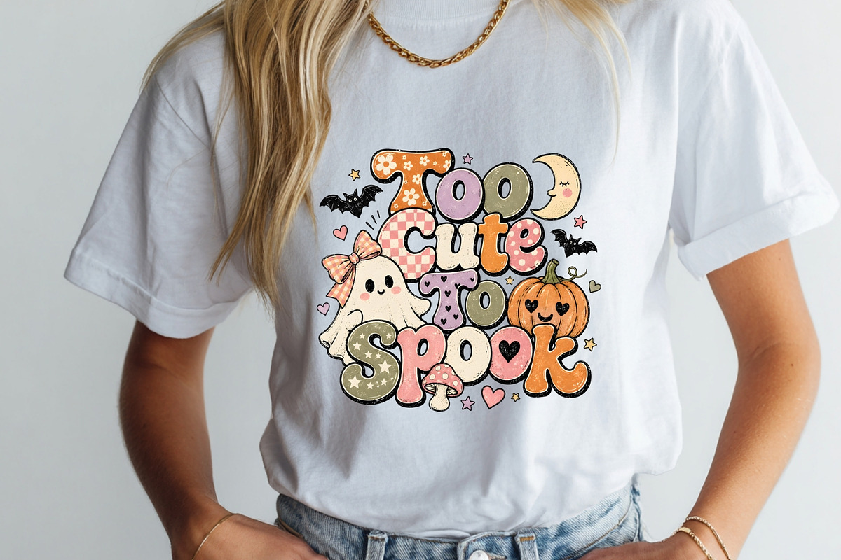 Halloween Kawaii Ghost Retro Tshirt, a Seasonal Illustration by SugarCloudStudioArt (Photo 3 of 6)