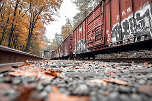 Graffiti-covered freight train along, a Transportation Photo by MistyDay