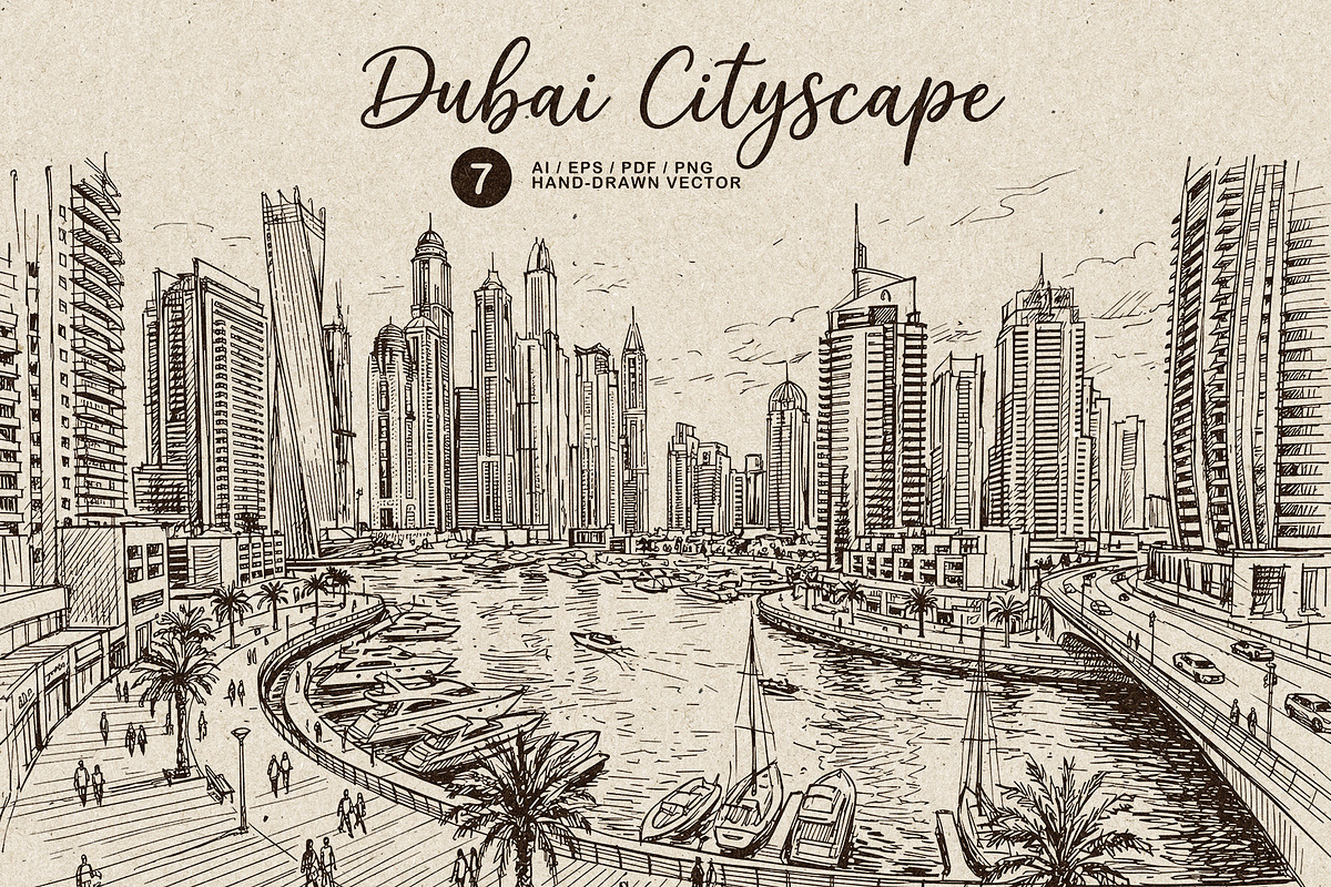 Dubai City Hand Drawn Vectors, a Decorative Illustration by Alara Studio (Photo 1 of 9)