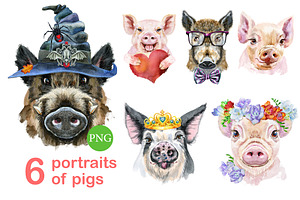 Cute watercolor pigs. Part 3, an Animal Illustration by Watercolor fantasy