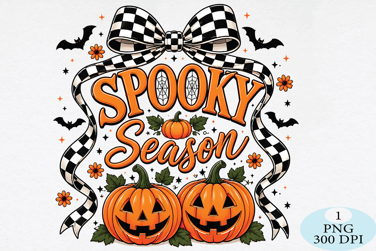Spooky Season Checkered Bow PNG, a Seasonal Illustration by Daily.Designs (Photo 1 of 5)