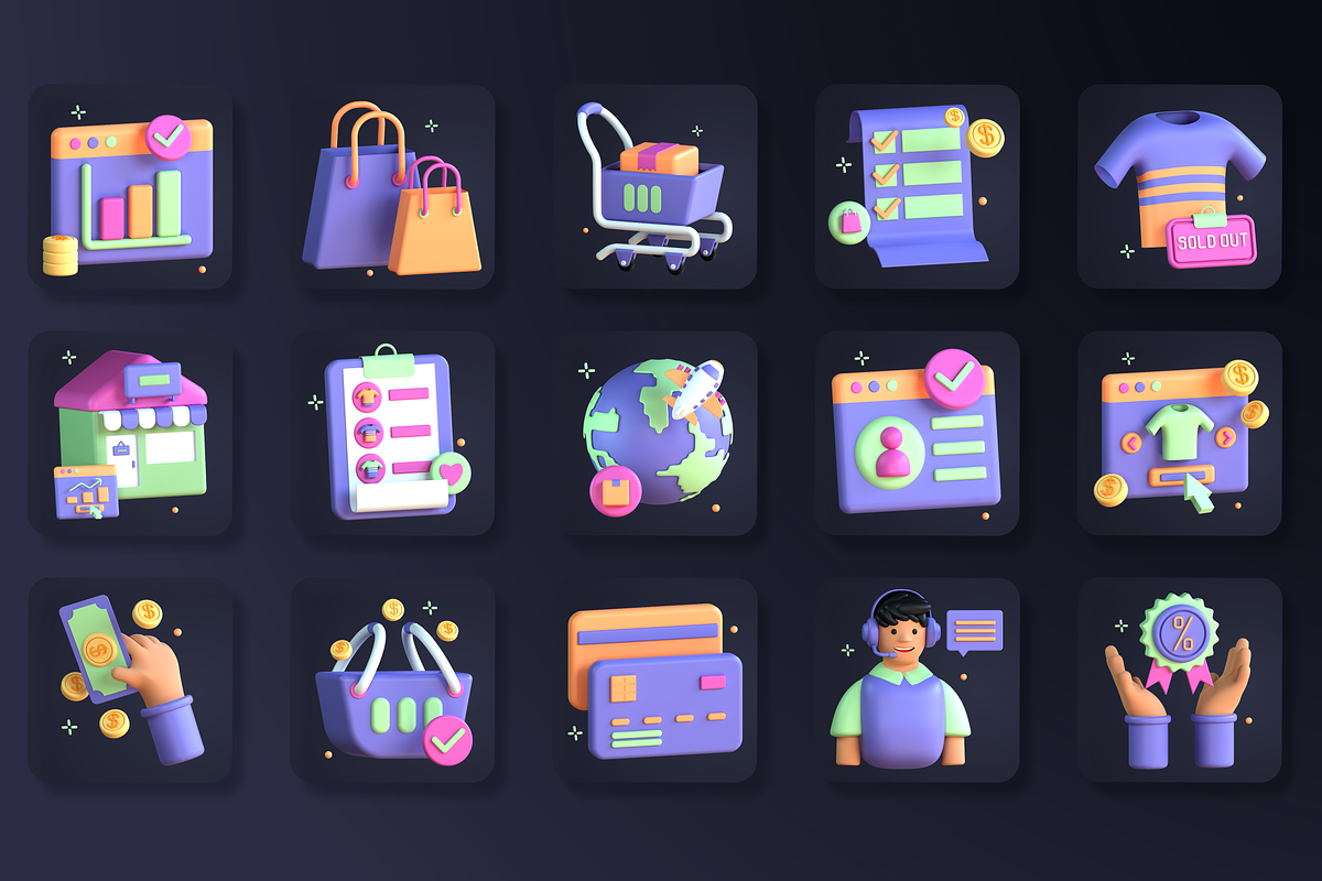 3D eCommerce Icon Set, an Object 3D Model by Flat Icons (Photo 7 of 8)