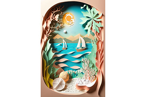 Summer vacation card with sea, palms, an Illustration by Lermont51